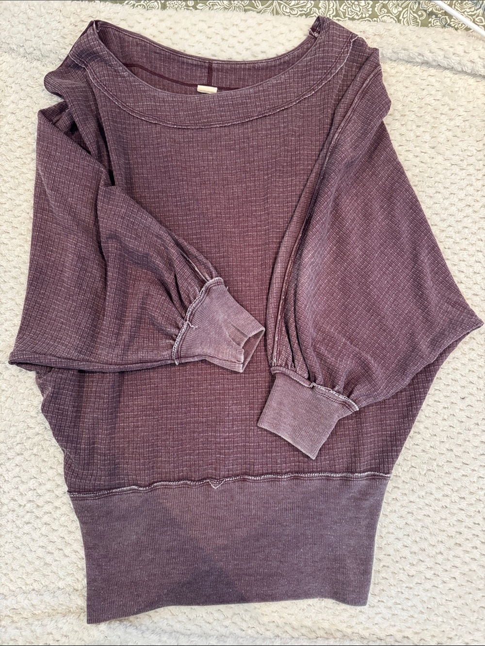 Free People Dusty Mauve Balloon Sleeve Waffle Pullover